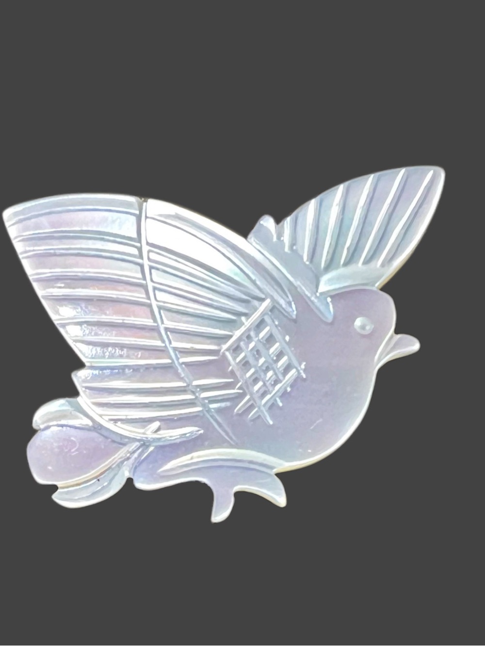 Vintage Mother of Pearl 1.25” Etched Dove Lapel Pin
